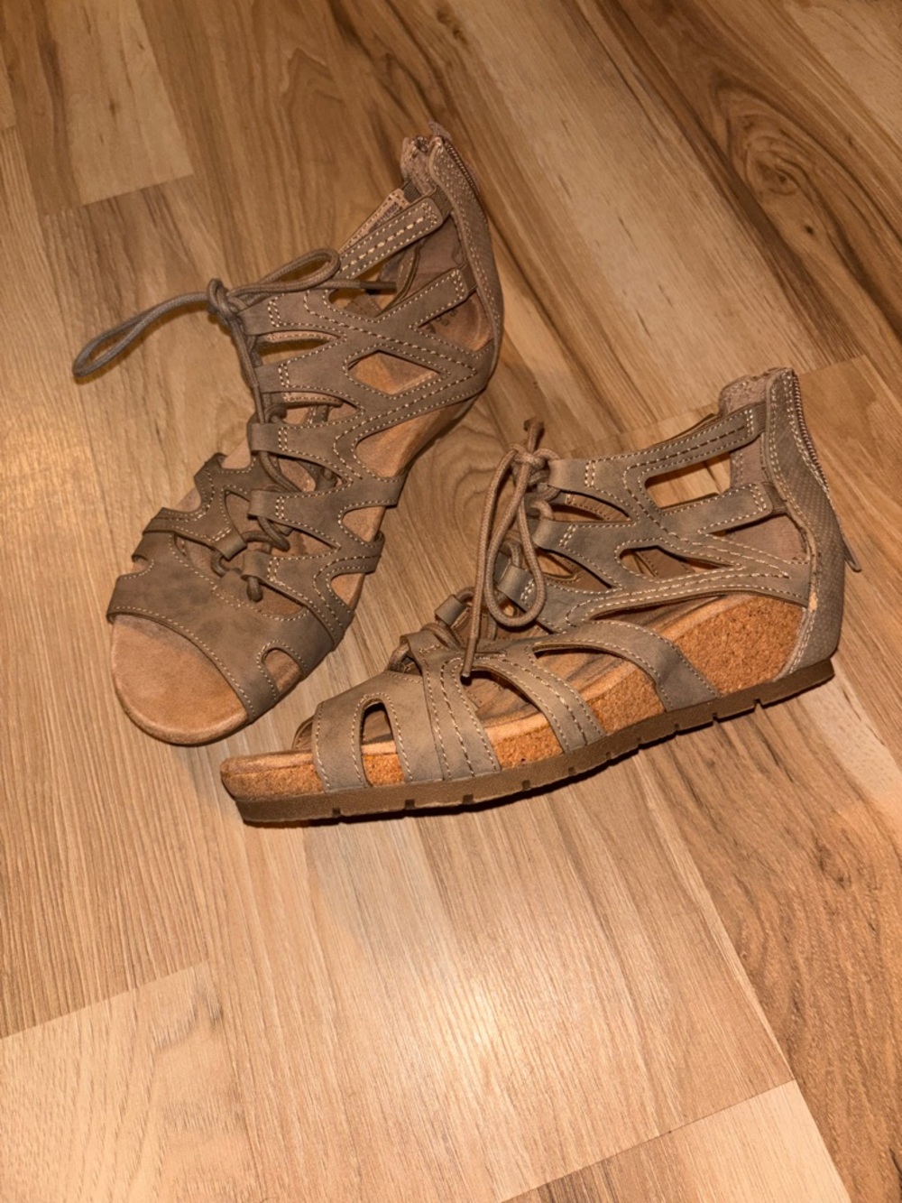 Earth Spirit Taupe Lace-Up Gladiator Sandals
